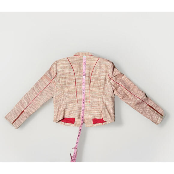 The Limited Red Textured Zip Accent Blazer Cotton Blend Size L - Picture 6 of 9